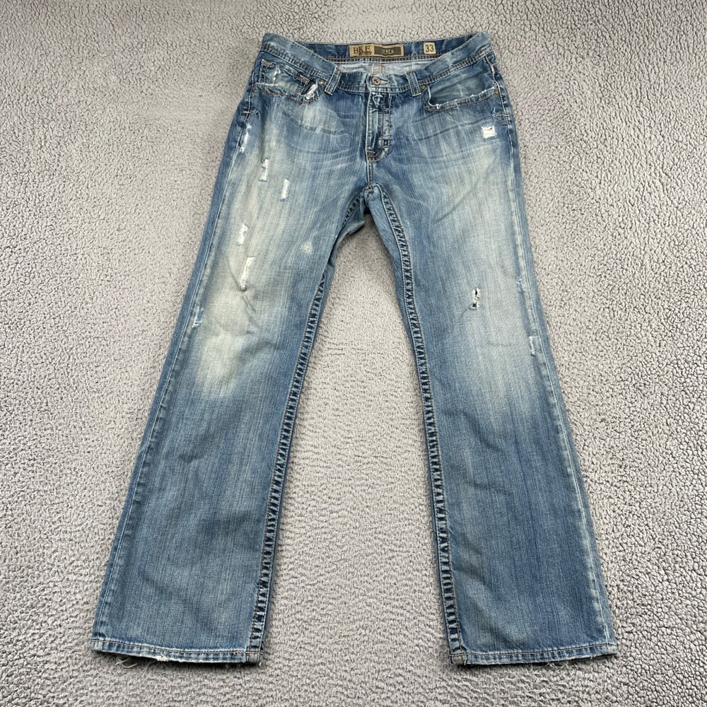 BKE Jeans Mens 33 Blue Derek Straight Distressed Light Wash Denim Cotton 17221